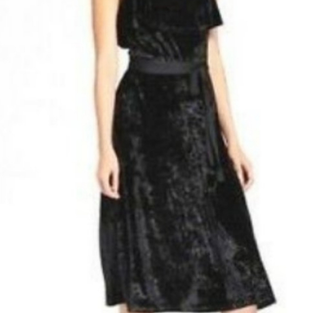 Who What Wear Black Velvet Midi Dress Size XS